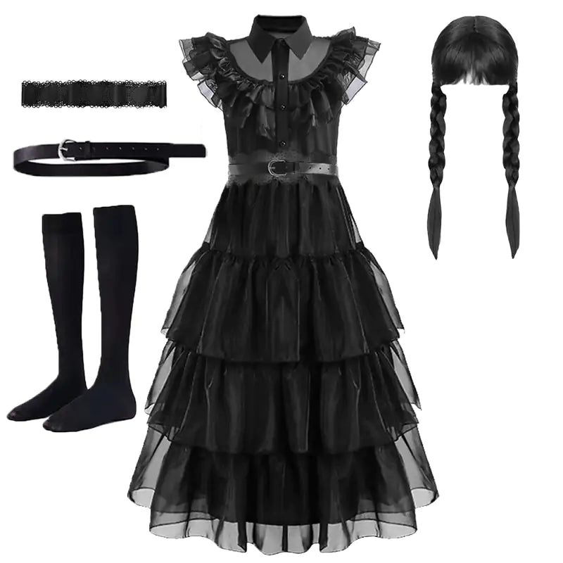 Wednesday Addams Black Long Skirt Gothic Cosplay - Trendy Sassy Stylish