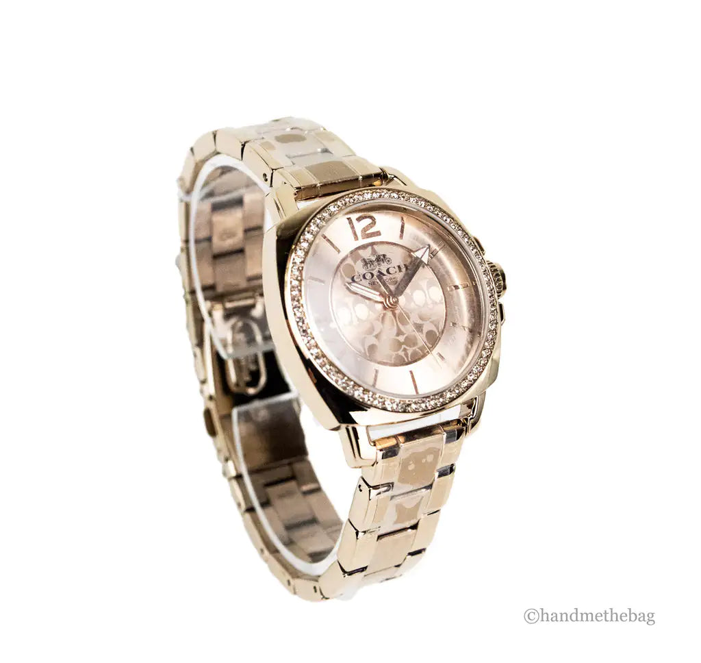 Coach Boyfriend Crystal Bezel Champagne Gold Toned Watch - Trendy Sassy Stylish