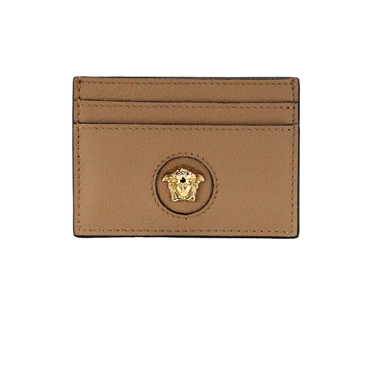 Versace Mini Medusa Brown Grainy Leather Card Case - Trendy Sassy Stylish