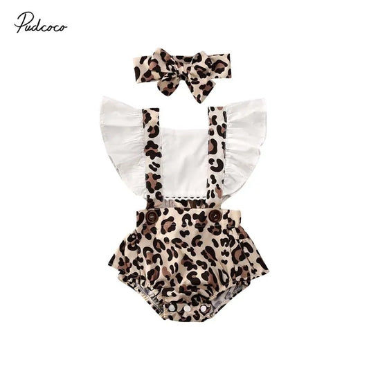 Baby Leopard Jumpsuit Set & Headband - Trendy Sassy Stylish