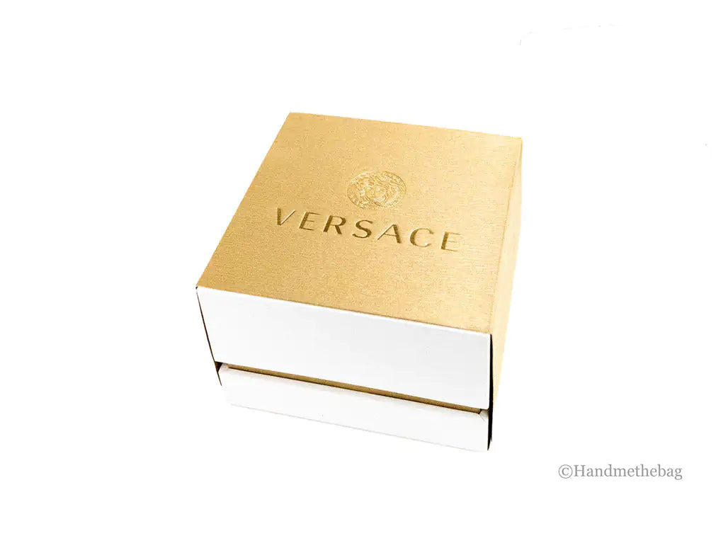 Versace 38mm Silver Logo Halo Dial Embossed Leather Watch - Trendy Sassy Stylish