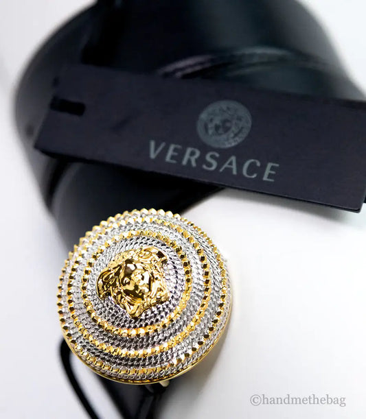 Versace Leather Round Ridged Medusa Emblem Adjustable Belt - Trendy Sassy Stylish