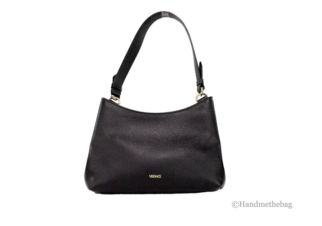 Versace Virtus Small Black Leather Hobo Shoulder Crossbody Bag - Trendy Sassy Stylish