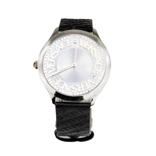 Versace 38mm Silver Logo Halo Dial Embossed Leather Watch - Trendy Sassy Stylish