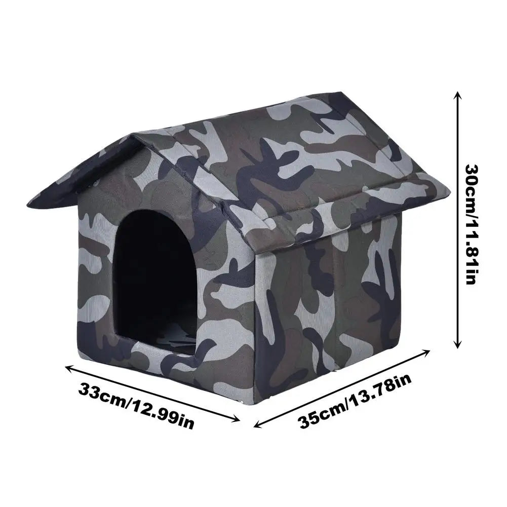 Outdoor Pet Dog House Foldable Bed Soft Winter Camouflage Waterproof Rainproof Cat Kennel Kitty House With 2 Mats Pet Shelter