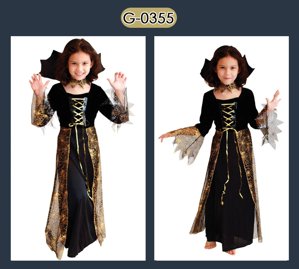 Umorden Kids Child Vampire Costume Count Dracula Cosplay Boys Vampiress for Girls Purim Halloween Party Fantasia Dress Up