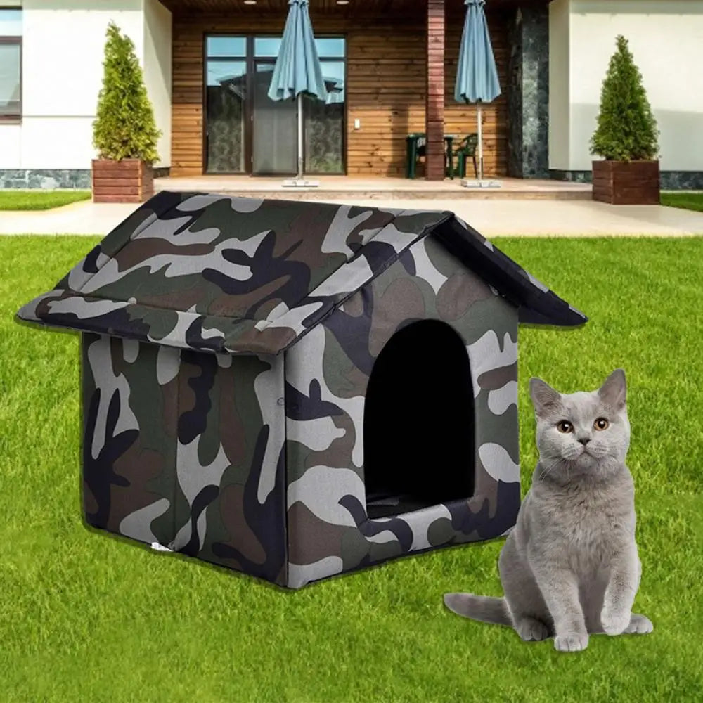 Outdoor Pet Dog House Foldable Bed Soft Winter Camouflage Waterproof Rainproof Cat Kennel Kitty House With 2 Mats Pet Shelter