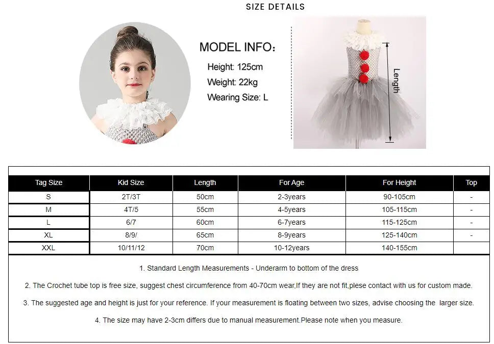 Girls Pennywise Costume Cosplay It Clown Halloween Child's Fancy Pennywise Tutu Dress Handmade Kids Carnival Party Tulle Dress