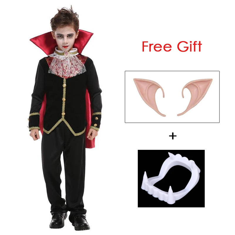 Umorden Kids Child Vampire Costume Count Dracula Cosplay Boys Vampiress for Girls Purim Halloween Party Fantasia Dress Up