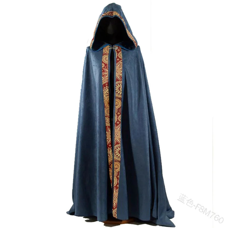 Medieval Halloween Cosplay Cloak Hooded Coat Vintage Gothic Cape Coat Long Trench Halloween Cosplay Costume Wizard Cloak