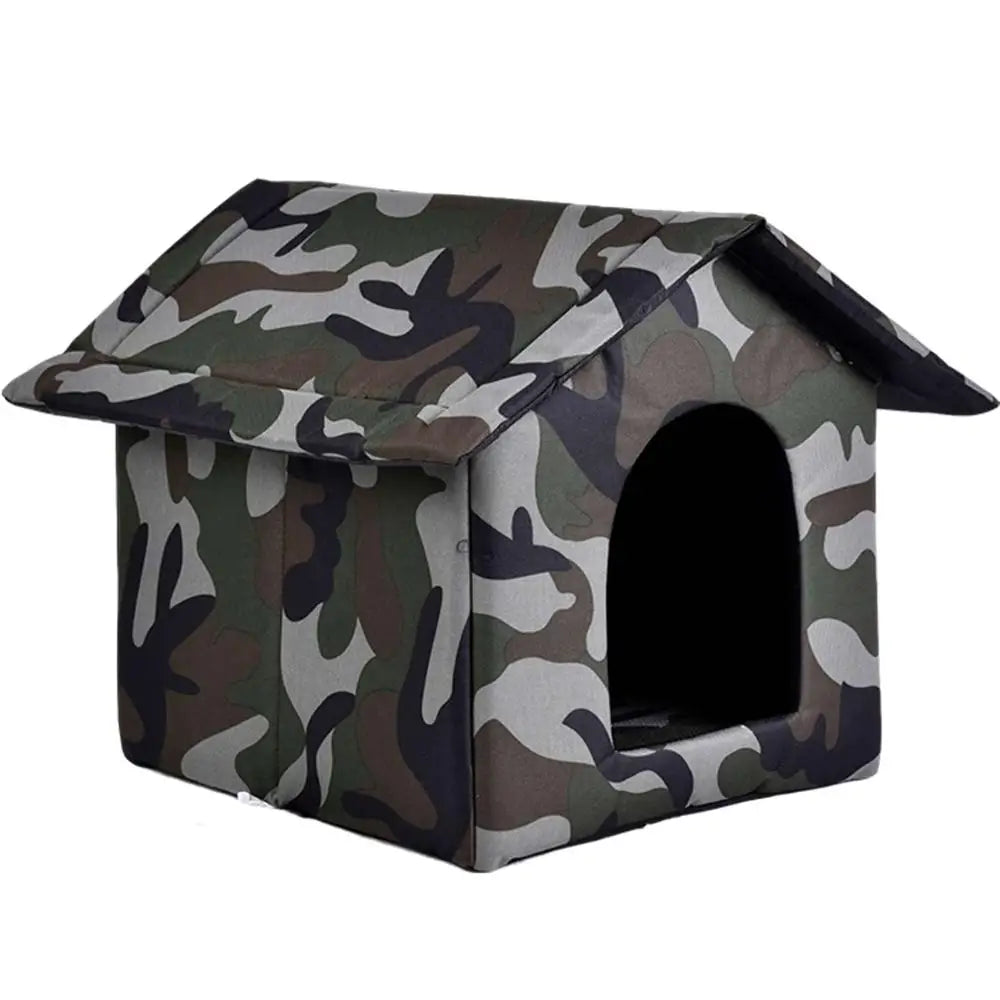 Outdoor Pet Dog House Foldable Bed Soft Winter Camouflage Waterproof Rainproof Cat Kennel Kitty House With 2 Mats Pet Shelter