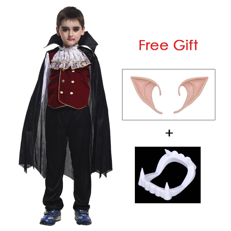 Umorden Kids Child Vampire Costume Count Dracula Cosplay Boys Vampiress for Girls Purim Halloween Party Fantasia Dress Up