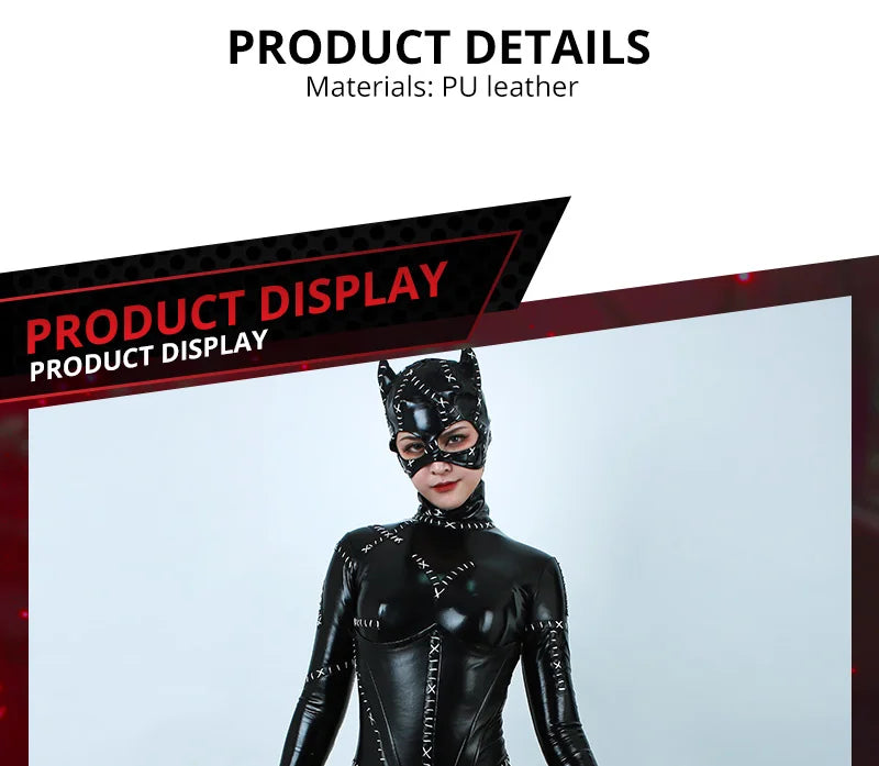 Miccostumes Women's Delux Cat Fullbody Black Catsuit Cosplay Costume Whip Zipper Patch for Halloween Cosplay costume