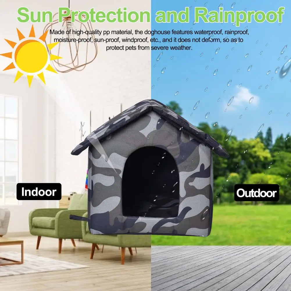 Outdoor Pet Dog House Foldable Bed Soft Winter Camouflage Waterproof Rainproof Cat Kennel Kitty House With 2 Mats Pet Shelter