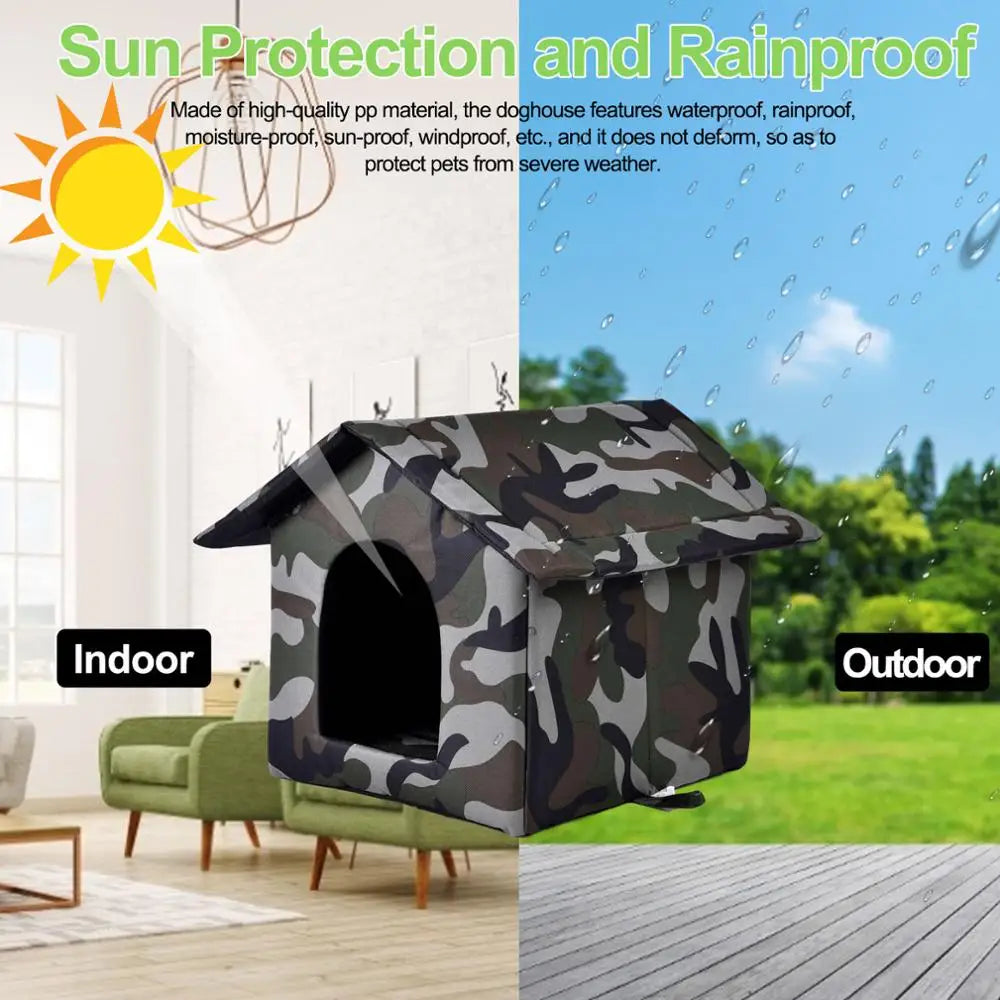 Outdoor Pet Dog House Foldable Bed Soft Winter Camouflage Waterproof Rainproof Cat Kennel Kitty House With 2 Mats Pet Shelter