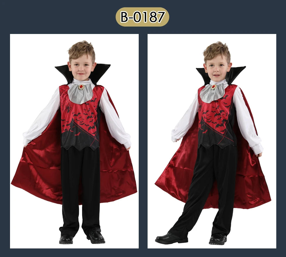 Umorden Kids Child Vampire Costume Count Dracula Cosplay Boys Vampiress for Girls Purim Halloween Party Fantasia Dress Up