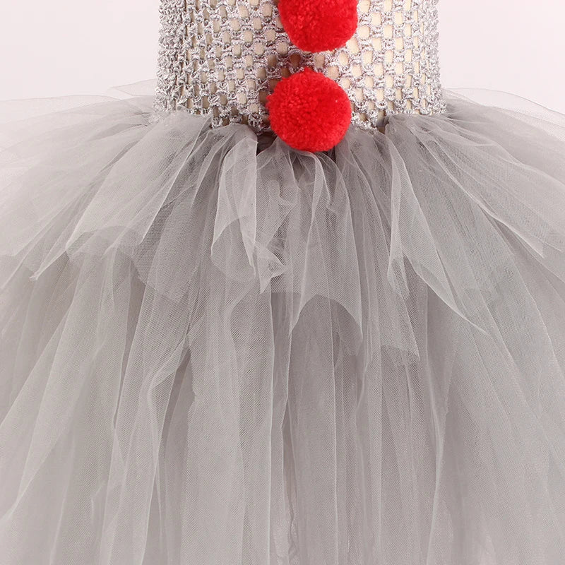 Girls Pennywise Costume Cosplay It Clown Halloween Child's Fancy Pennywise Tutu Dress Handmade Kids Carnival Party Tulle Dress