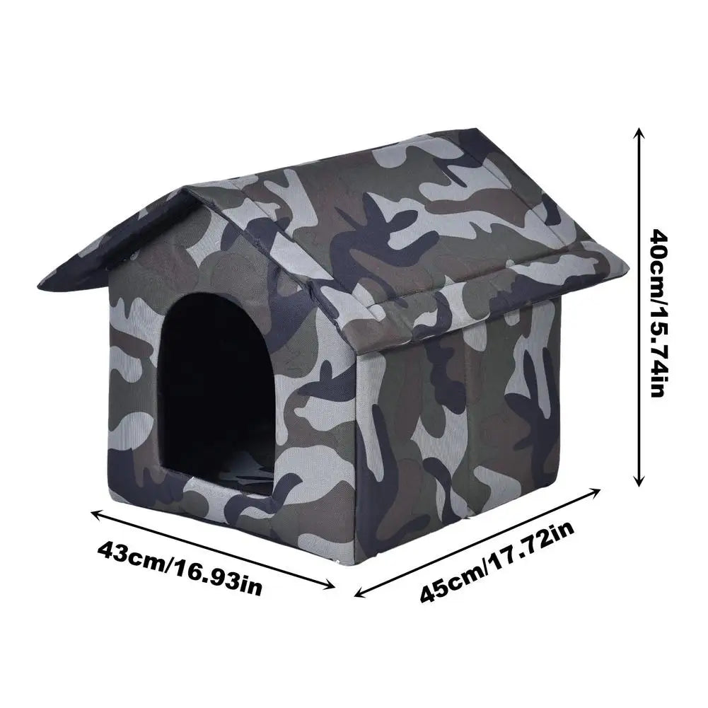 Outdoor Pet Dog House Foldable Bed Soft Winter Camouflage Waterproof Rainproof Cat Kennel Kitty House With 2 Mats Pet Shelter