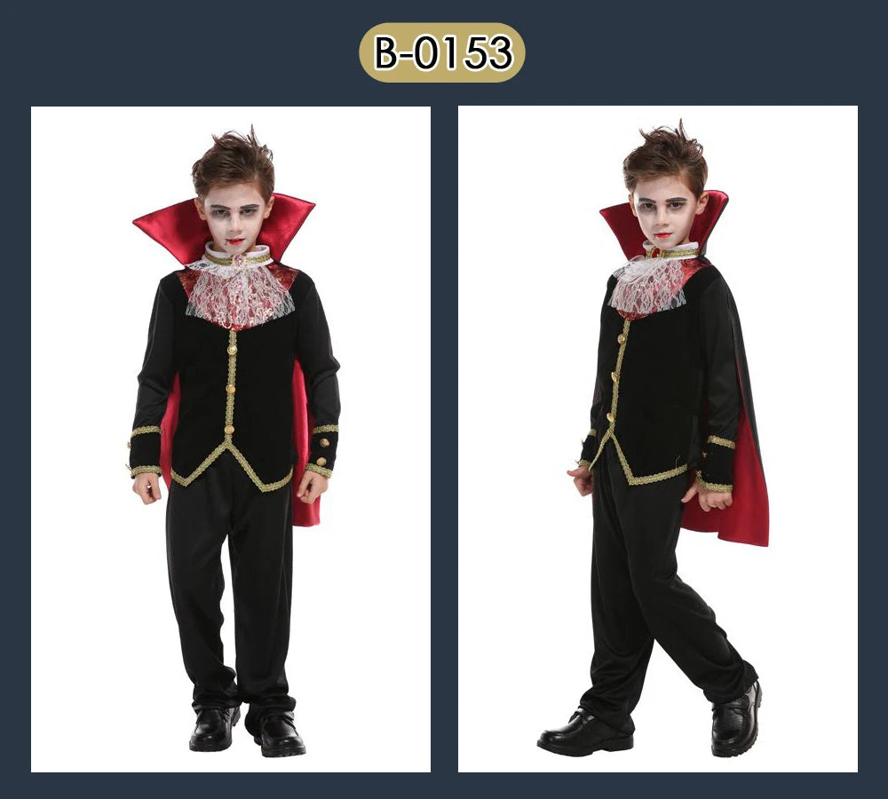 Umorden Kids Child Vampire Costume Count Dracula Cosplay Boys Vampiress for Girls Purim Halloween Party Fantasia Dress Up