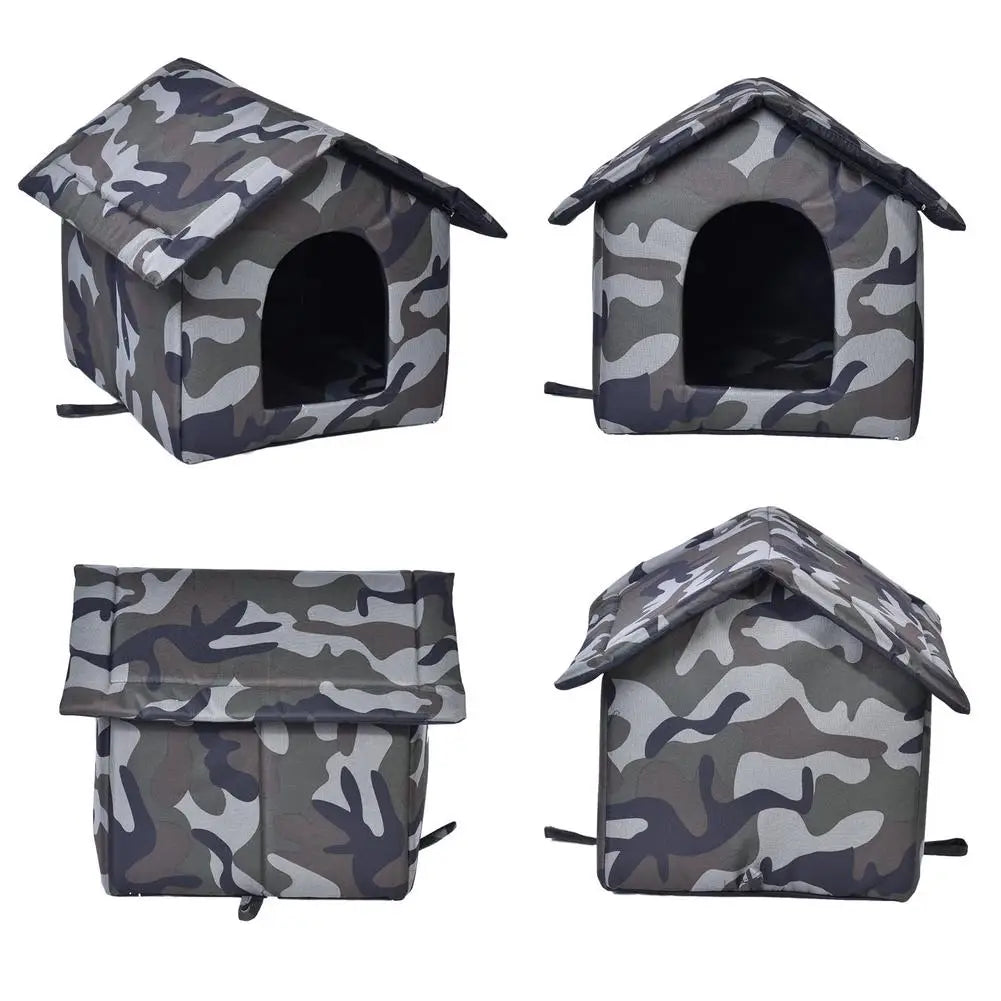 Outdoor Pet Dog House Foldable Bed Soft Winter Camouflage Waterproof Rainproof Cat Kennel Kitty House With 2 Mats Pet Shelter