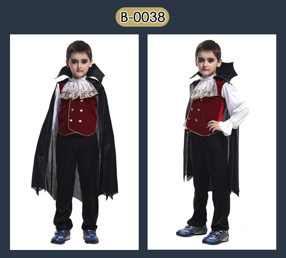 Umorden Kids Child Vampire Costume Count Dracula Cosplay Boys Vampiress for Girls Purim Halloween Party Fantasia Dress Up