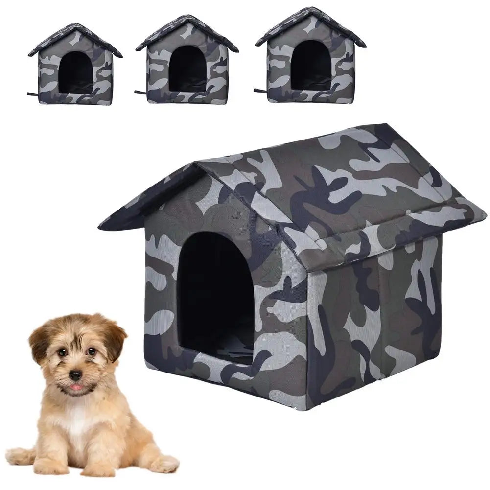 Outdoor Pet Dog House Foldable Bed Soft Winter Camouflage Waterproof Rainproof Cat Kennel Kitty House With 2 Mats Pet Shelter