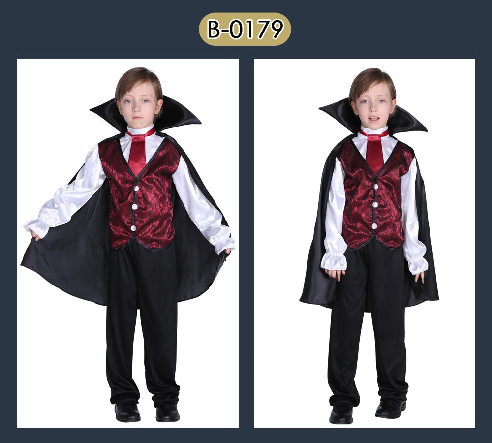 Umorden Kids Child Vampire Costume Count Dracula Cosplay Boys Vampiress for Girls Purim Halloween Party Fantasia Dress Up