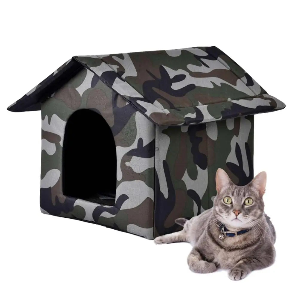 Outdoor Pet Dog House Foldable Bed Soft Winter Camouflage Waterproof Rainproof Cat Kennel Kitty House With 2 Mats Pet Shelter