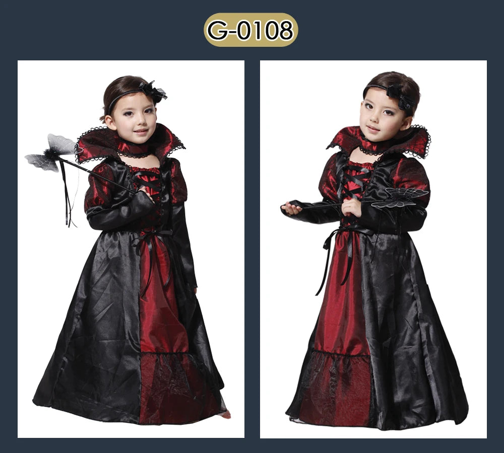 Umorden Kids Child Vampire Costume Count Dracula Cosplay Boys Vampiress for Girls Purim Halloween Party Fantasia Dress Up