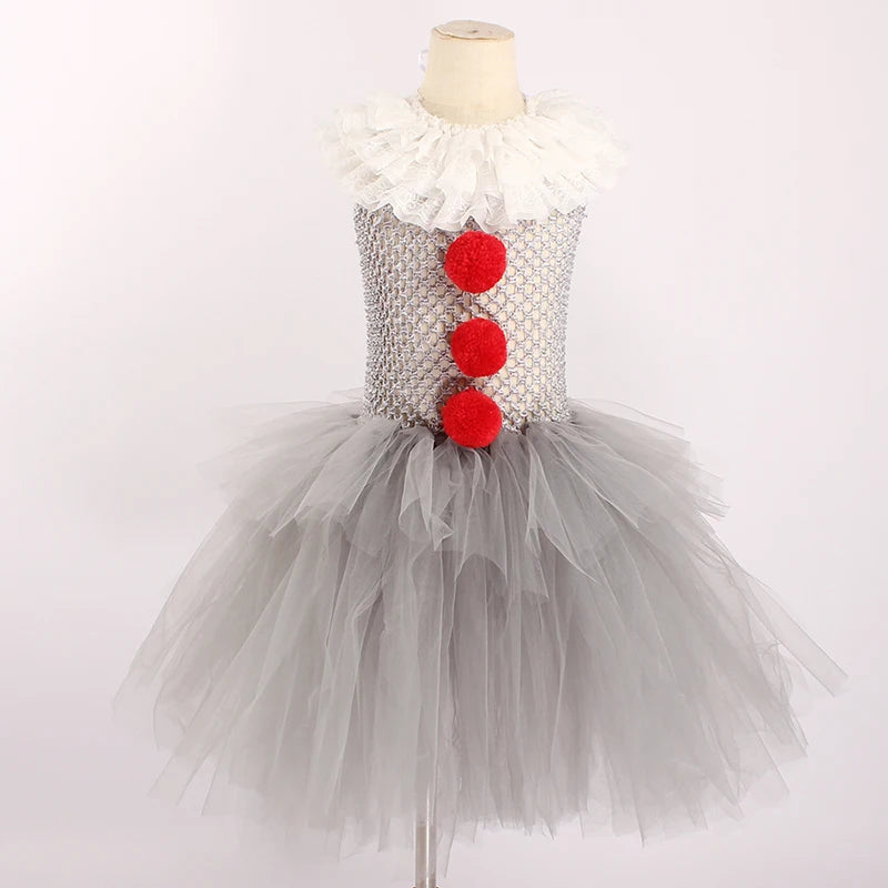 Girls Pennywise Costume Cosplay It Clown Halloween Child's Fancy Pennywise Tutu Dress Handmade Kids Carnival Party Tulle Dress