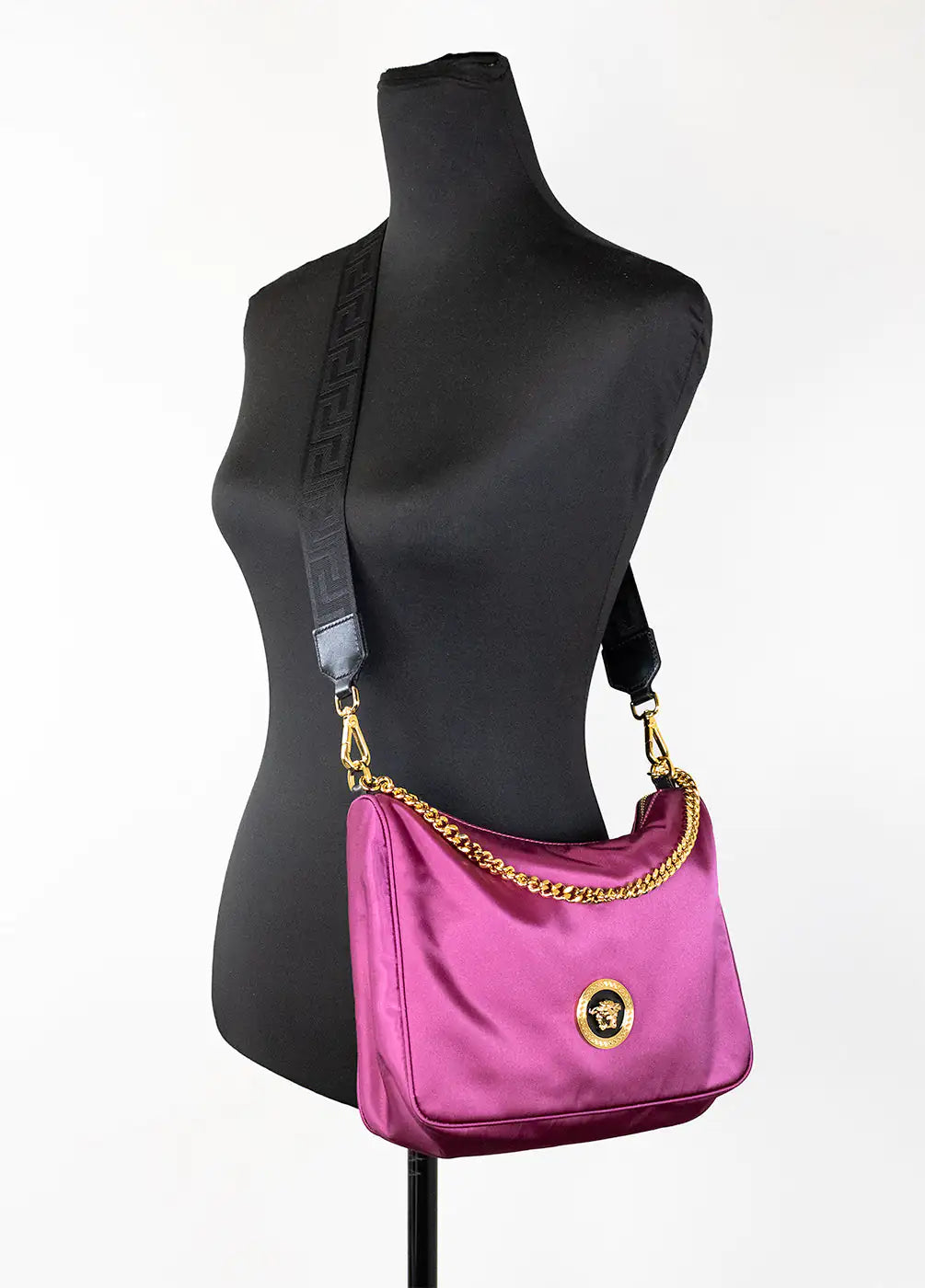 Versace Small Dahlia Nylon Medusa Pendant Crossbody Shoulder Bag - Trendy Sassy Stylish