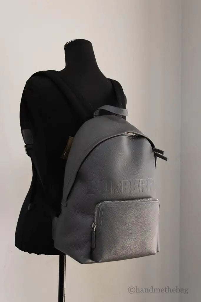 Burberry Abbeydale Branded Charcoal Grey Leather Backpack Shoulder Bookbag - Trendy Sassy Stylish