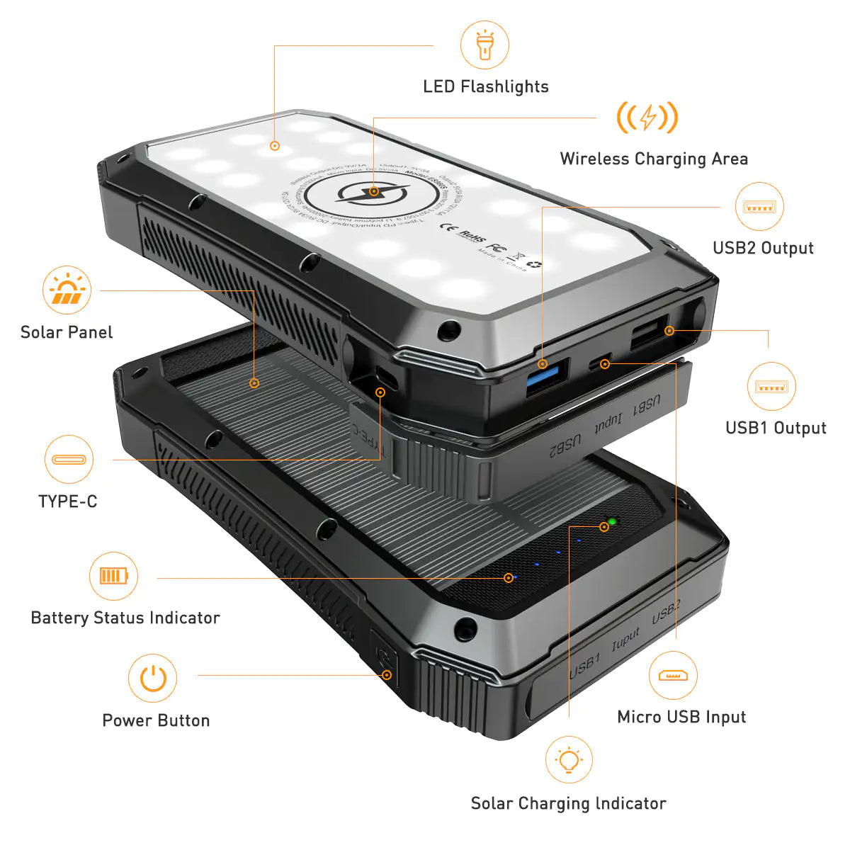 Sun Chaser Solar Powered Wireless Phone Charger 20,000 mAh With LED Flood Light