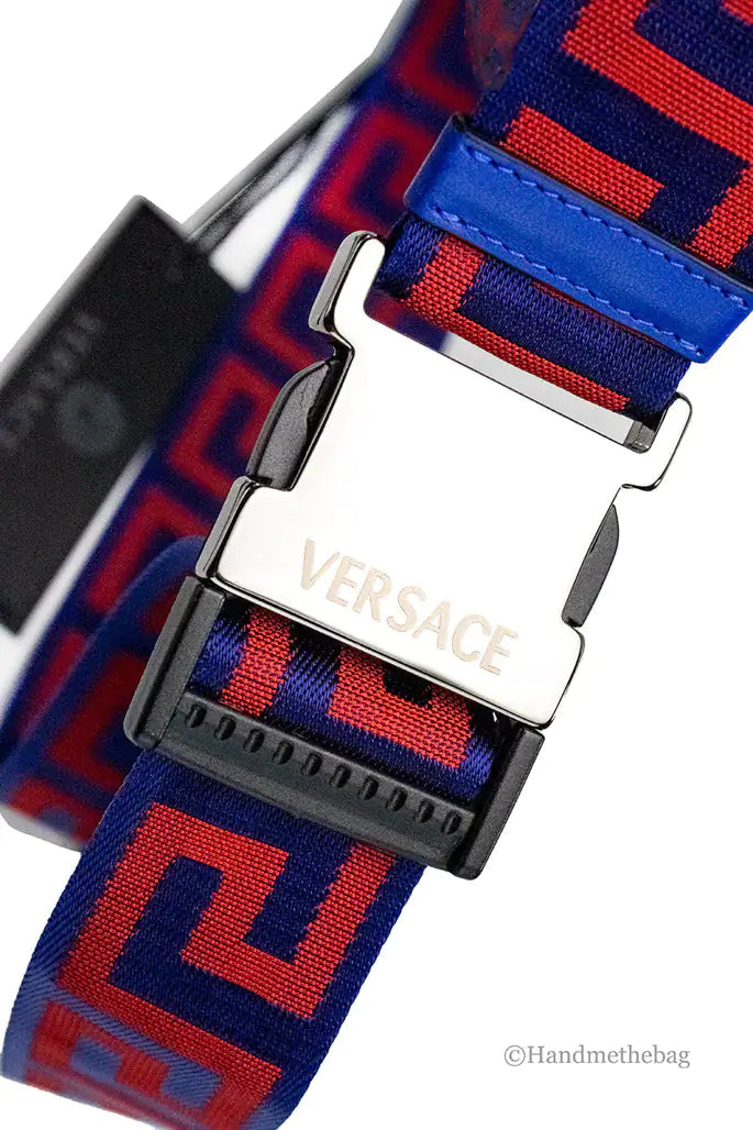 Versace Greek Key Lapis Blue Scarlet Red Adjustable Belt - Trendy Sassy Stylish