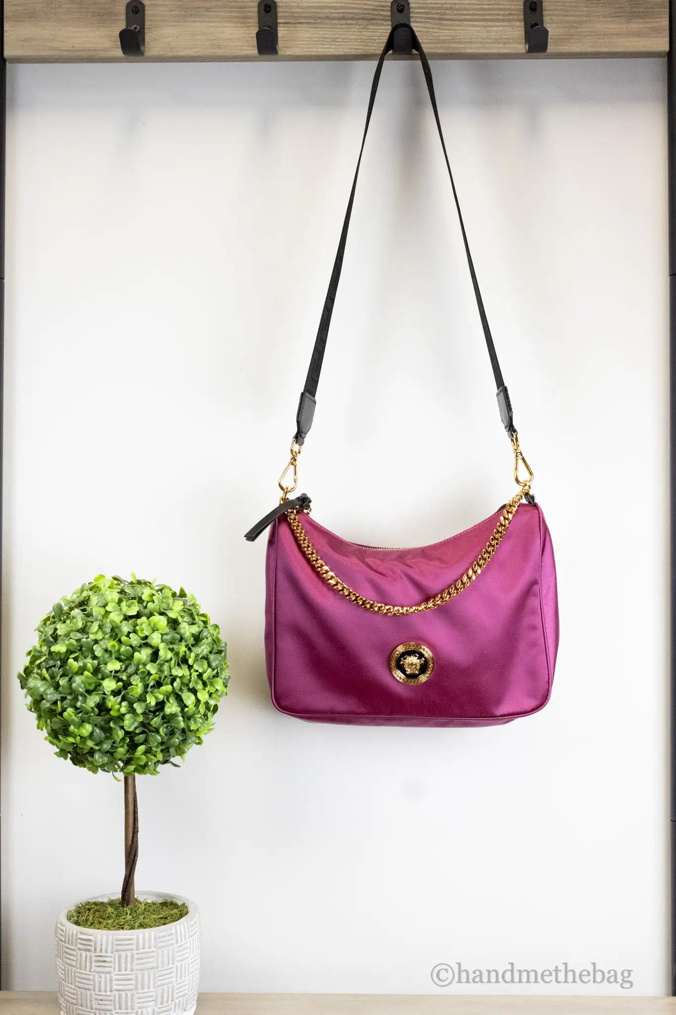 Versace Small Dahlia Nylon Medusa Pendant Crossbody Shoulder Bag - Trendy Sassy Stylish