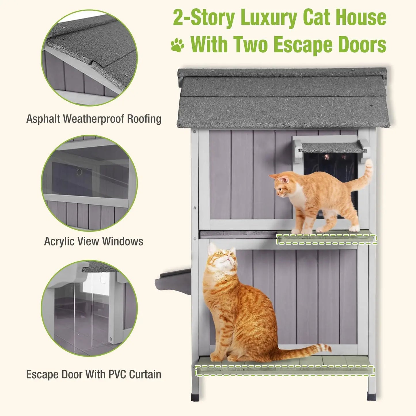 Insulated Outdoor Cat House, Waterproof, Weatherproof for Feral Cats