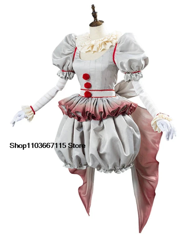 Movie Clown Pennywise Cosplay Costume Halloween Girls Outfit Horror Lolita Dress Up Women Fantasy Dress Carnival Party Full Set