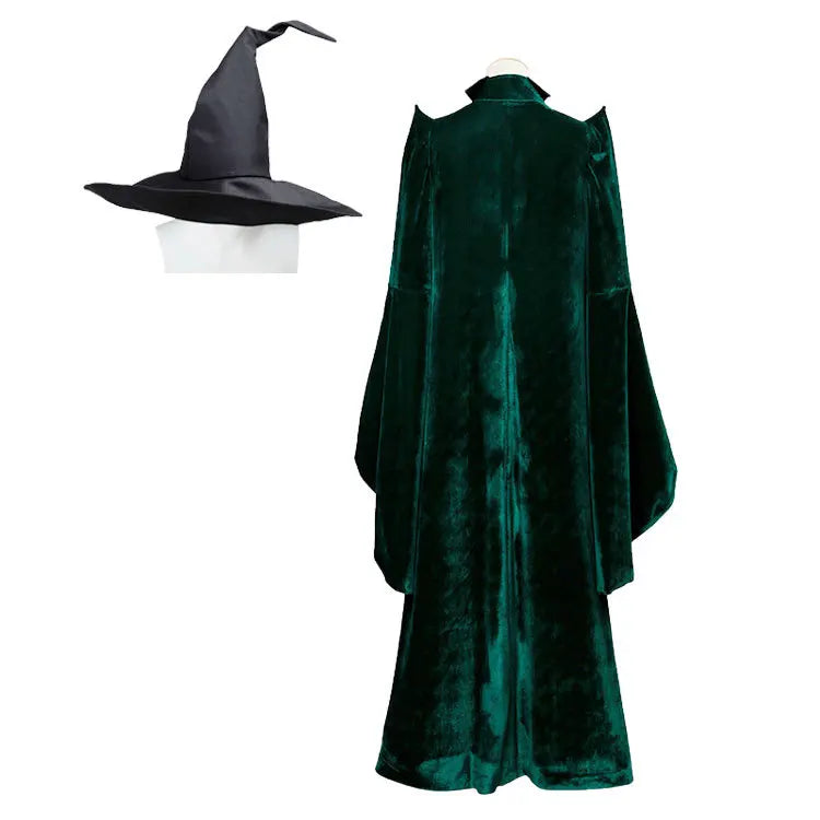 High Quality Professor Minerva McGonagall Cosplay Costume Green Cape Velvet Role Play Cloak Halloween Adults Children Costume