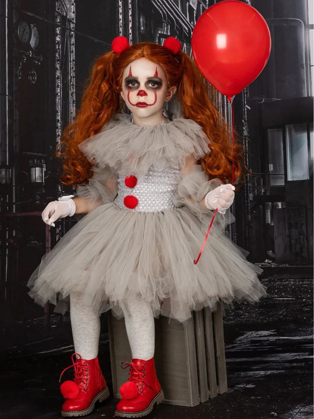 Joker Pennywise Girls Mesh Tutu Dress Horror Joker Halloween Costume Cosplay Costumes Kids Fancy Dresses Performance Clothing