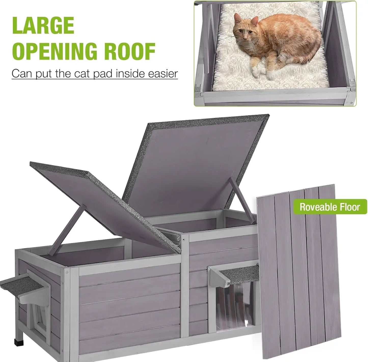 Insulated Outdoor Feral Kitty Shelter with Weatherproof Liner - Large Space Cat Condo for Winter