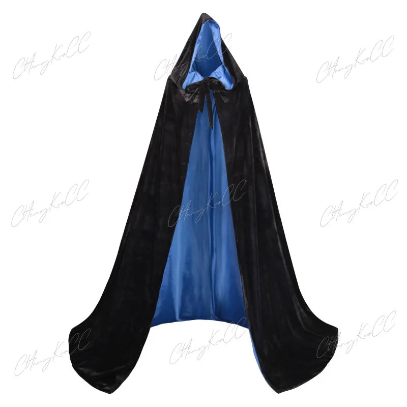 Hooded Cloak Long Velvet Cape Robe Green Black Red Halloween Carnival Purim Coats Medieval Witch Wicca Vampire Costume For Adult