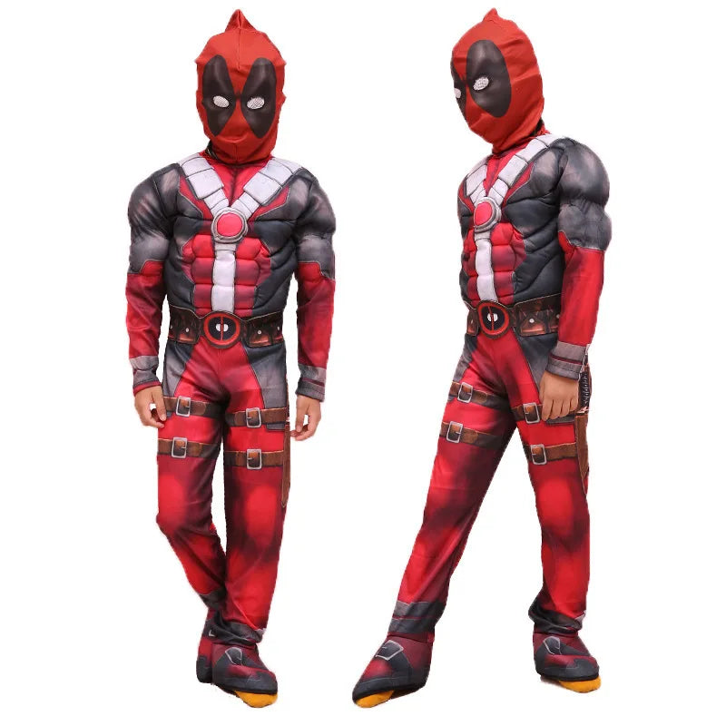 Adult Deadpool Costume Men Women Kids Cosplay Mask Suit Jumpsuit Backpack Knif Accessories Superhero Halloween Costume Child