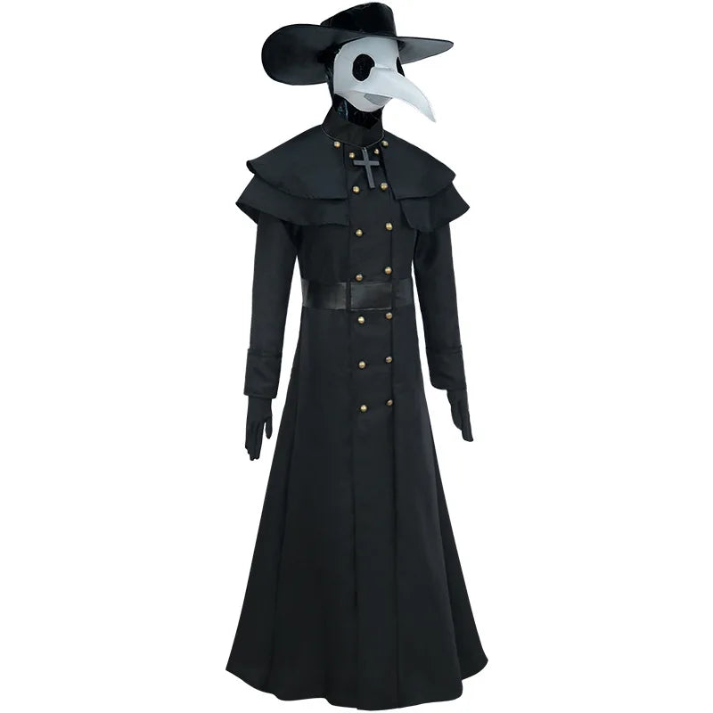 Halloween Medieval Hooded Robe Plague Doctor Costume crow long beaked mask suit Steampunk Priest Horror Wizard Cloak Cape