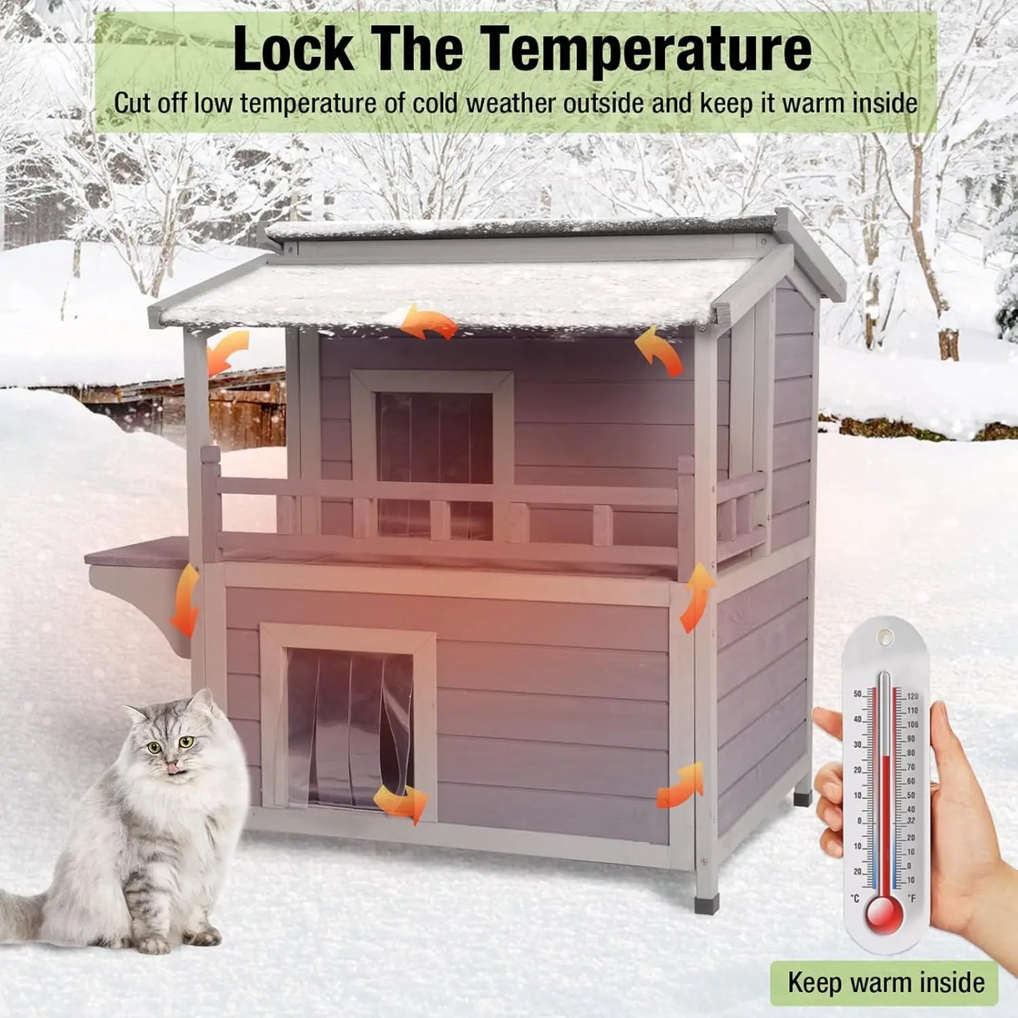 Insulated Outdoor Cat House for Winter - 2-Story Weatherproof Feral Cat Shelter