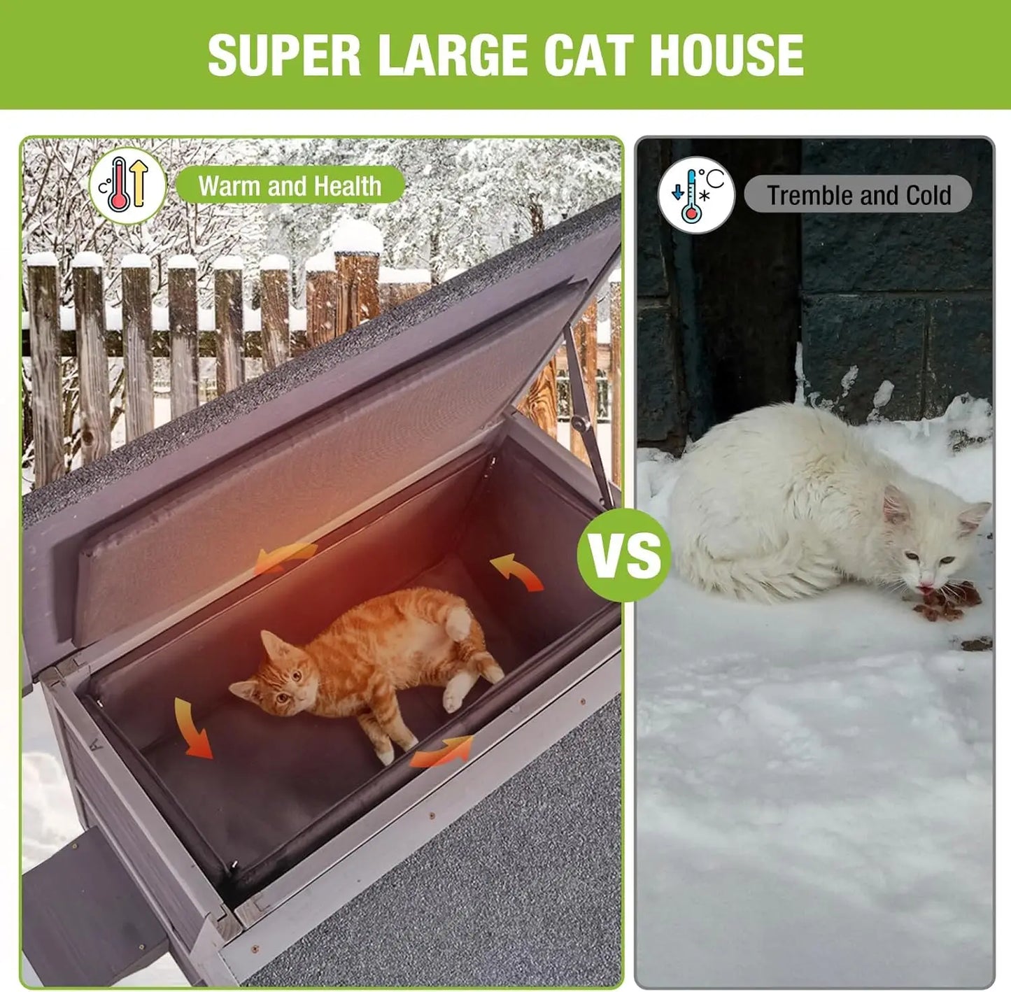 Insulated Outdoor Cat House, Waterproof, Weatherproof for Feral Cats