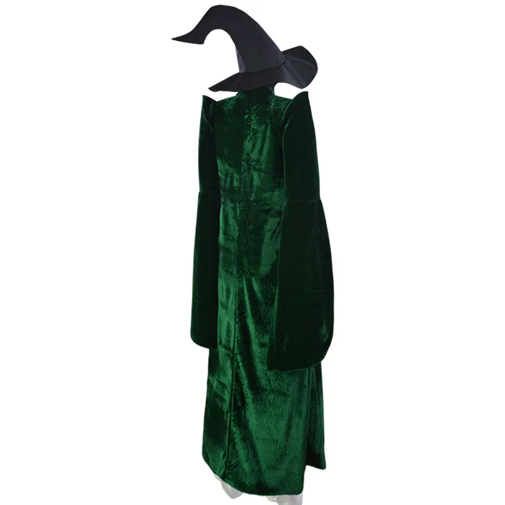 High Quality Professor Minerva McGonagall Cosplay Costume Green Cape Velvet Role Play Cloak Halloween Adults Children Costume