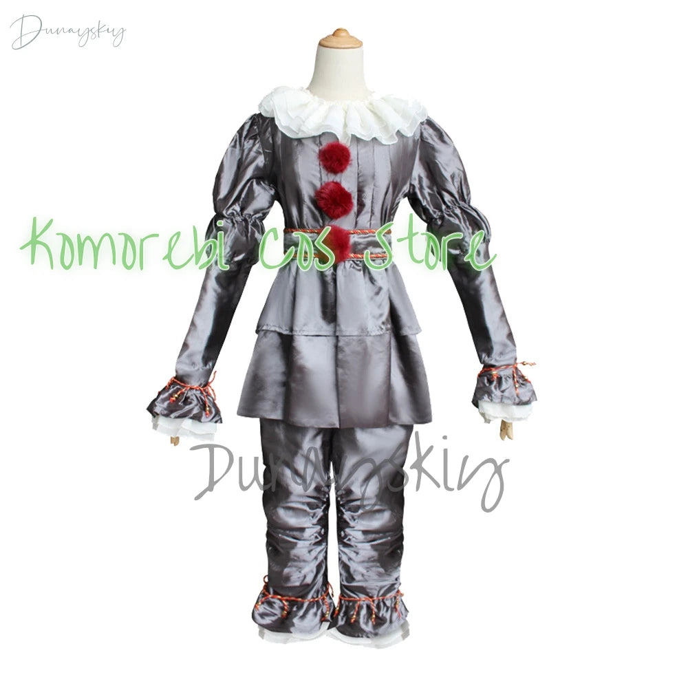 New Halloween Adult Men Pennywise Clown Cosplay Costume Carnival Party Boys Girls Stage Performance Villain Vintage Clothing Set