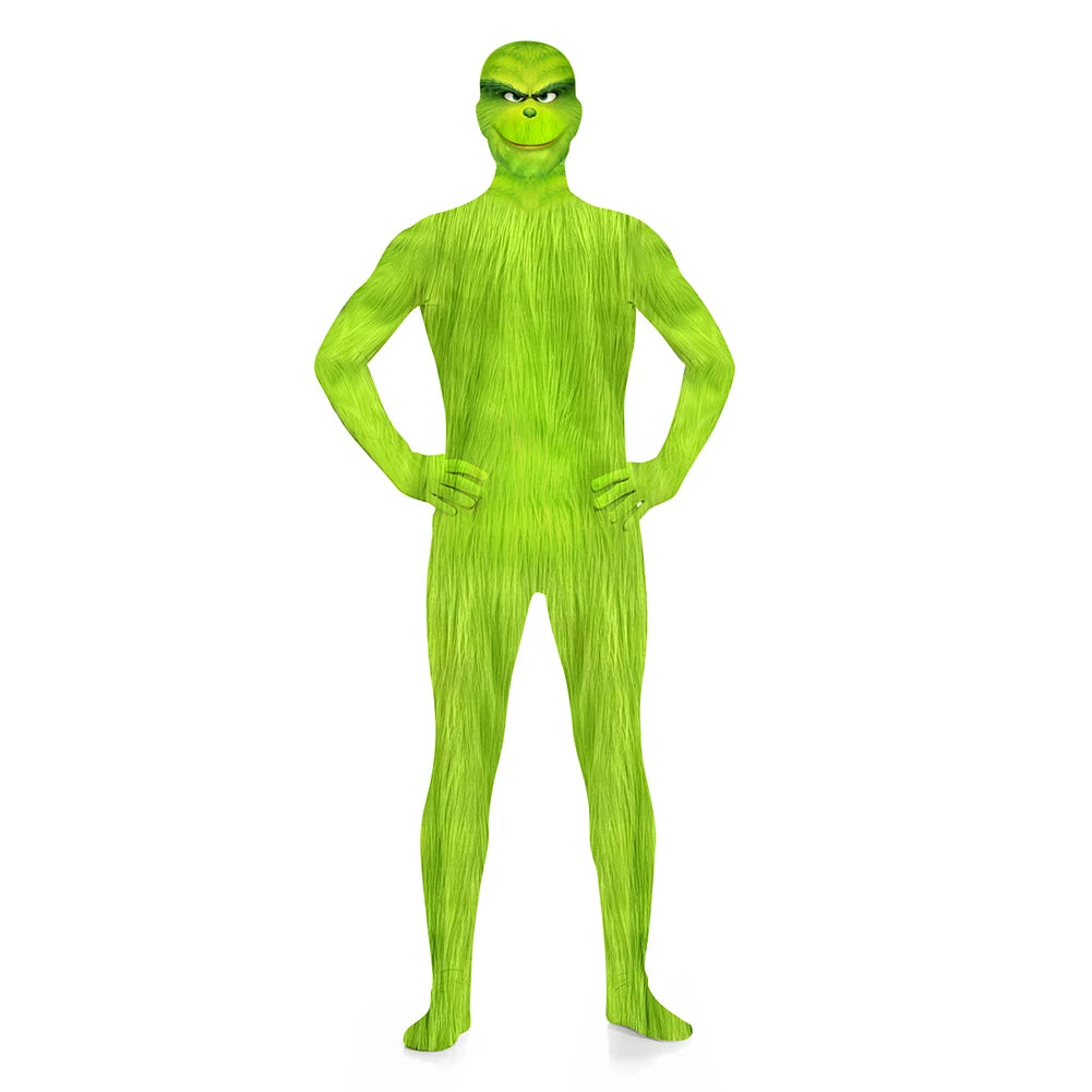 Green Fur Cos Monster Cosplay Fantasy Jumpsuit Costume Adult Kids Disguise Christmas Outfits Carnival Halloween Fantasia Suit