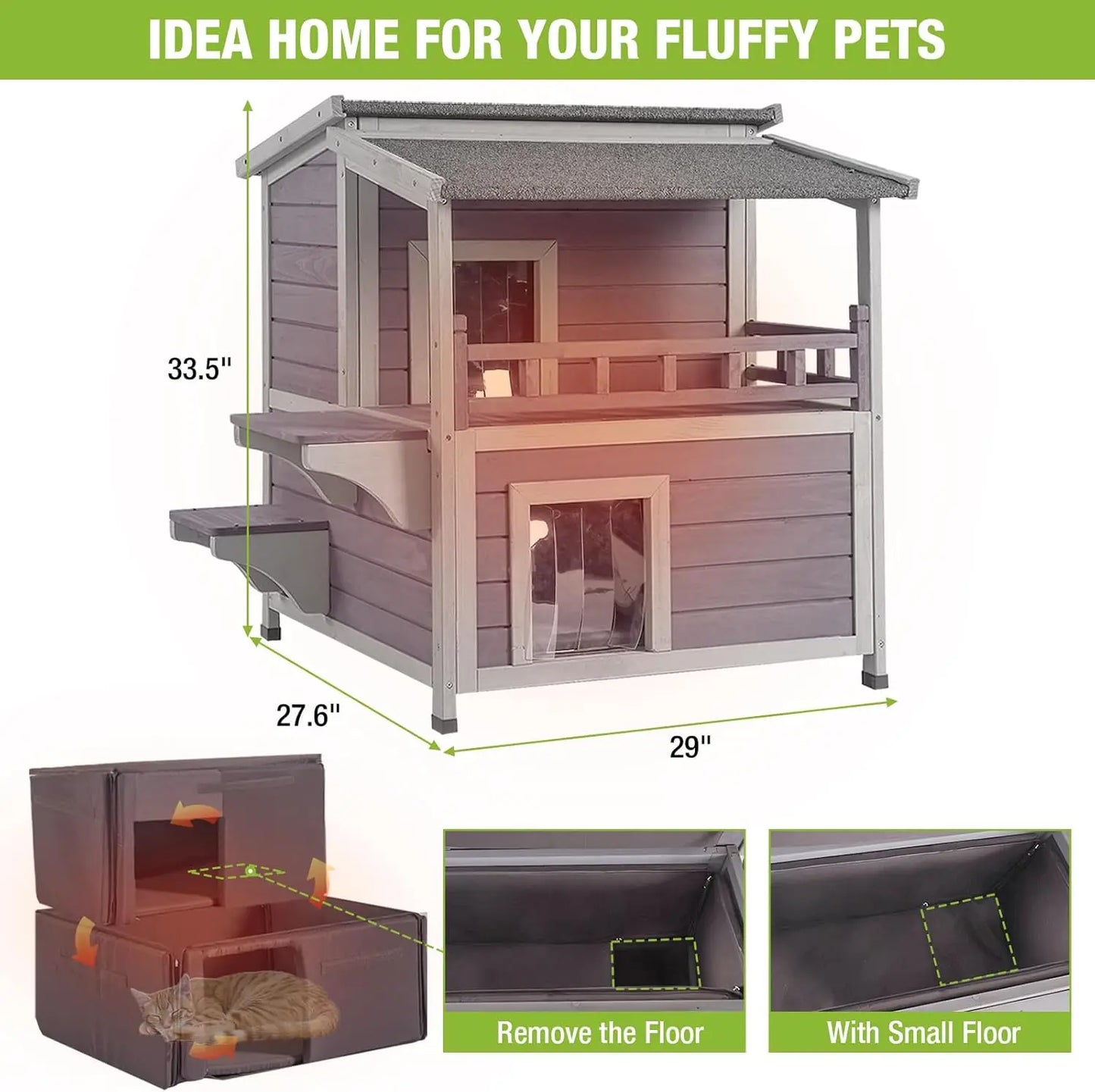 Insulated Outdoor Cat House for Winter - 2-Story Weatherproof Feral Cat Shelter