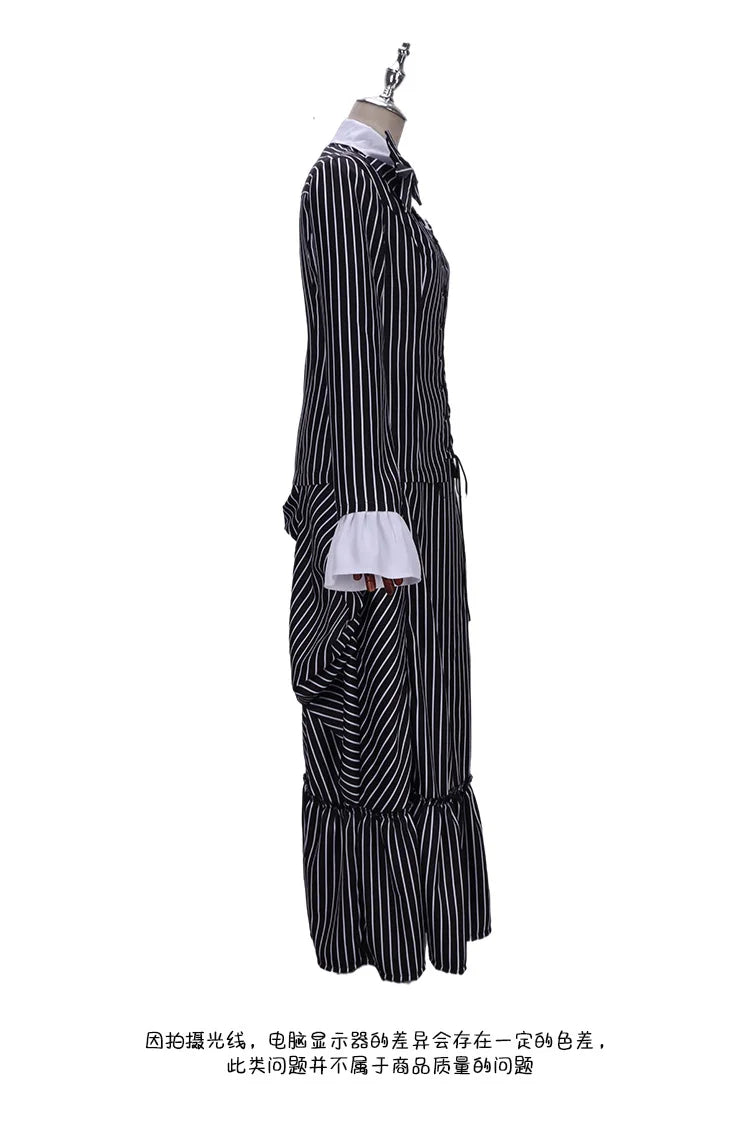 Jack Skelington Cosplay Costume Movie The Nightmare Cosplay Before Christmas Striped Top Pant Outfit Halloween Party Uniform